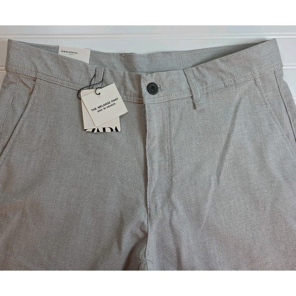 NWT Zara The Melange Pant Slim Stretch Men EU42 32x30 Black & WHITE CHECK - Picture 8 of 11